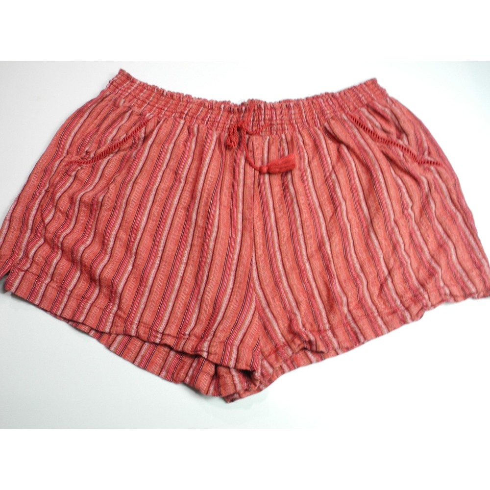 Briggs Womens 2X Striped Linen Rayon Pull On Drawstring Shorts Pockets Casual